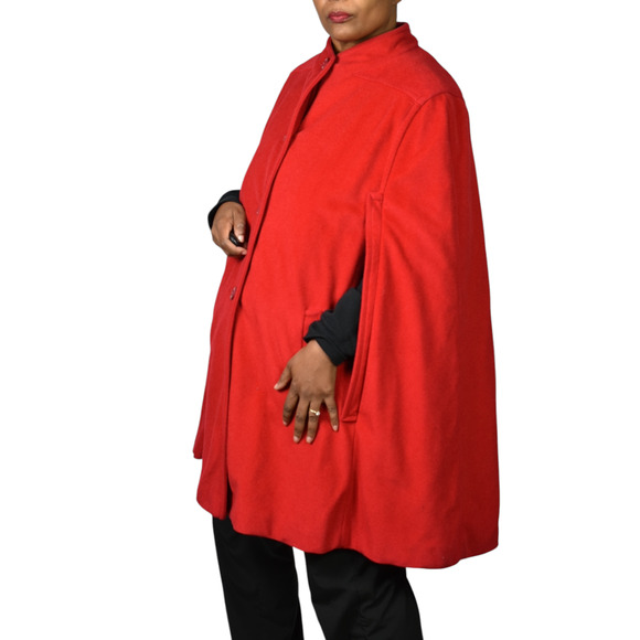 Vintage Sherwood Cape Red Bright Lipstick Flannel Velour Pockets Retro XL Large - Picture 6 of 16